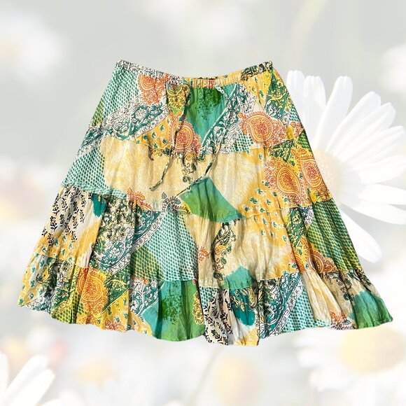 FREE SIZE Skirt Colorful Girl's Women’s Patchwork Boho Skirt 21" Length - Picture 1 of 10